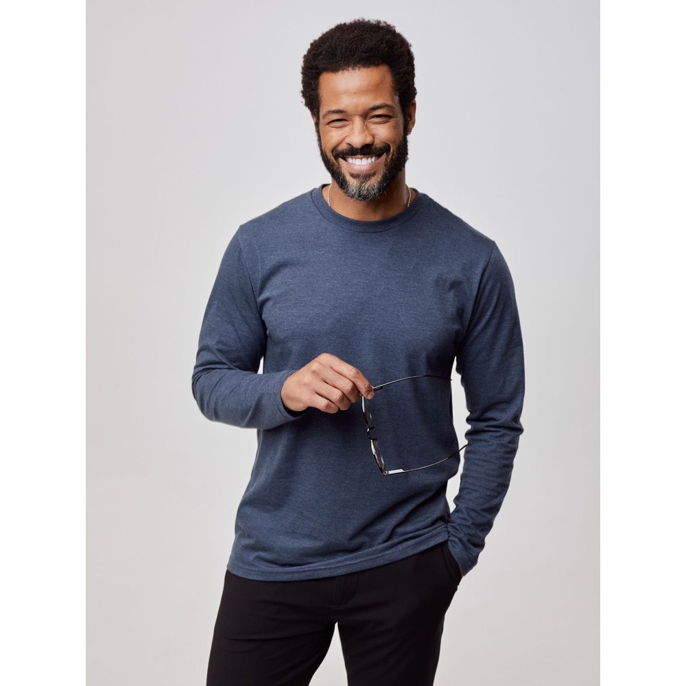 Fresh Clean Threads Mens Long Sleeve Crew Neck Tee Shirt Heather Navy Blue